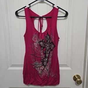 Blingy Hot Pink Cross Tank Top